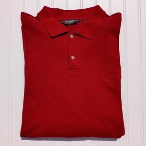 EDDIE BAUER Long Sleeve Polo Mens 3XL XXXL Red Rugby Shirt Pullover Logo